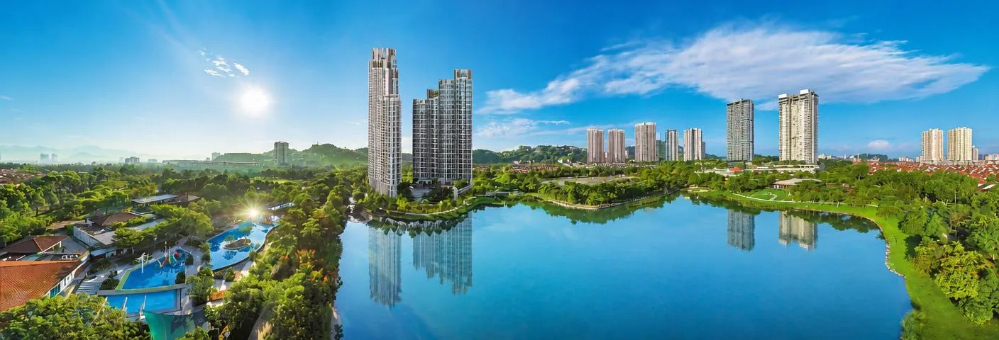 Aerial view of Desa ParkCity, Kuala Lumpur over the central lake