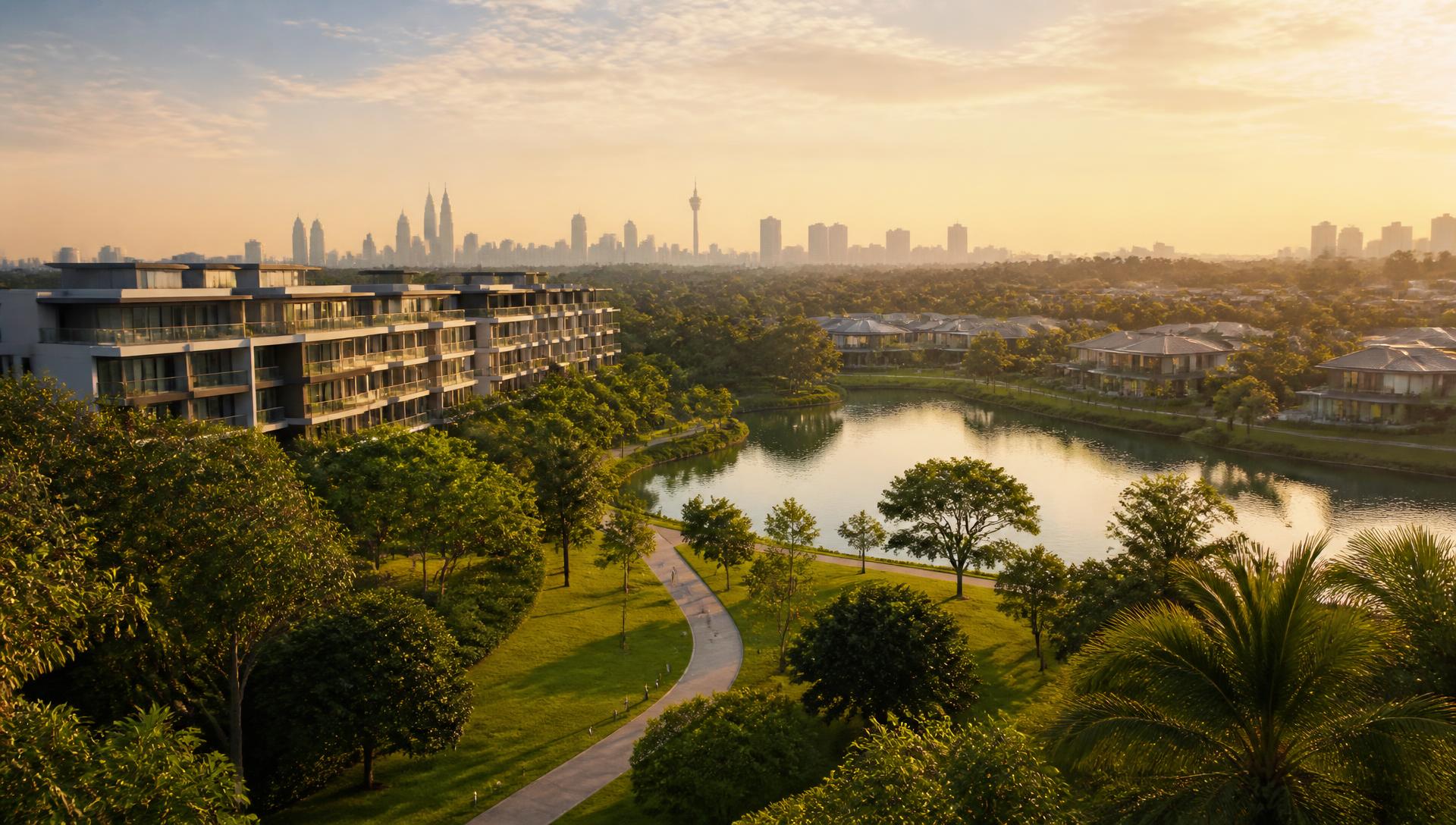 Aerial view of Desa ParkCity, Kuala Lumpur at golden hour